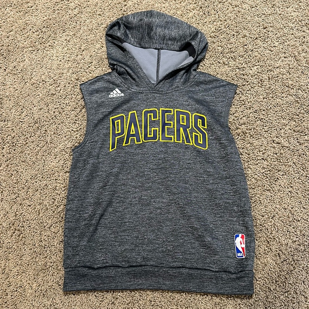 Adidas youth sleeveless gray hooded Pacers sweatshirt sz small (8)